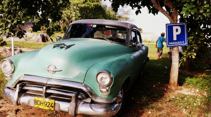 An oldsmobile from 1950s, a typical vintage car.