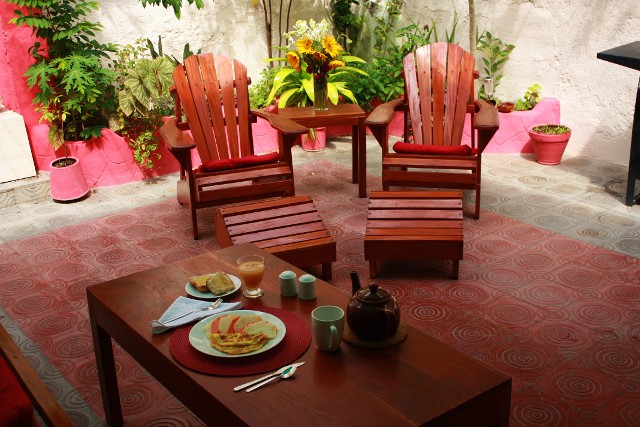 Breakfast on the terrace at Casa Liñales in Holguín, Cuba.